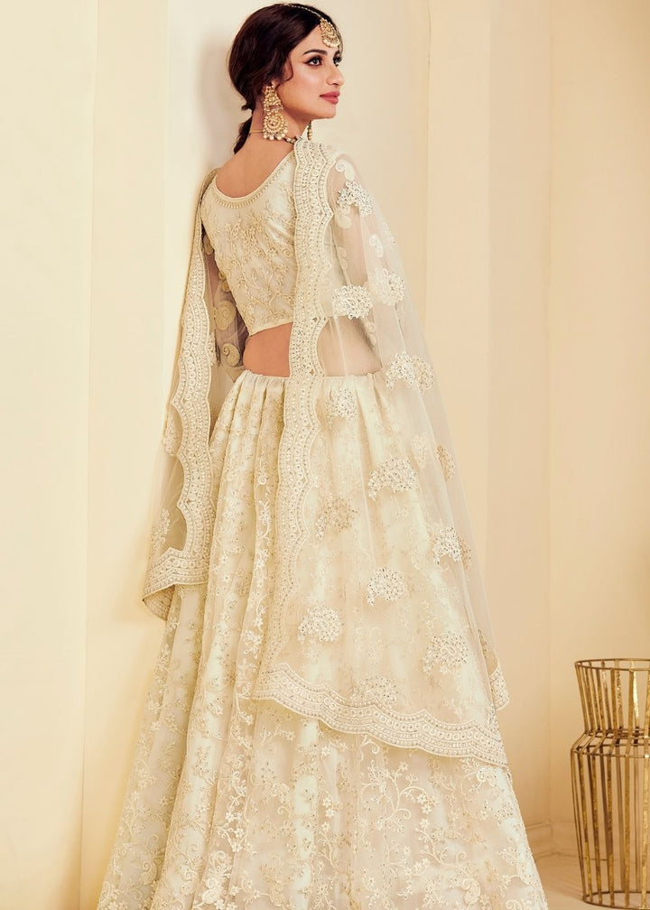 Ivory White Soft Net Lehenga Choli with Cording Embroidery & Stone work