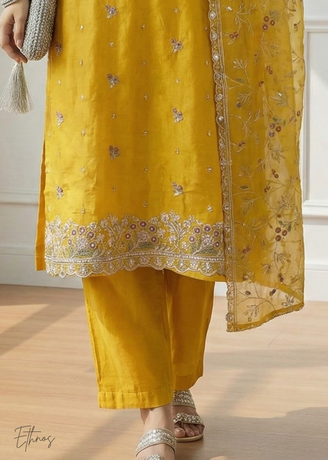 Mustard Yellow Organza Salwar Suit
