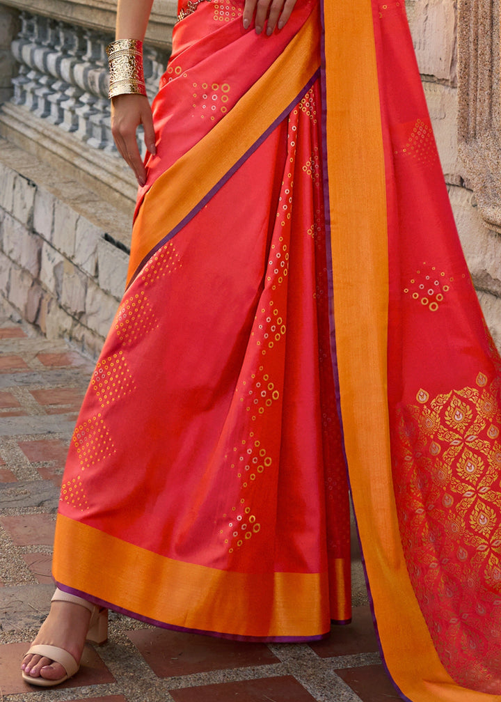 Orange Satin Silk Saree