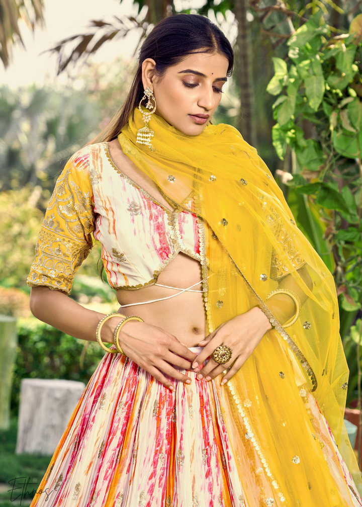 Buttercup Yellow Chinon Silk Lehenga Choli