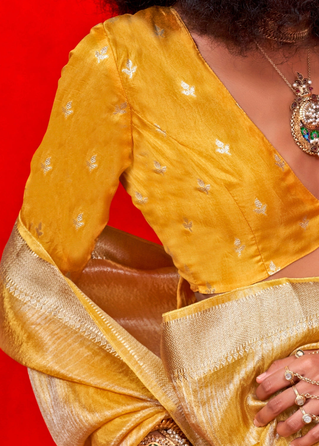 Mustard Yellow Viscose Tissue Silk Saree