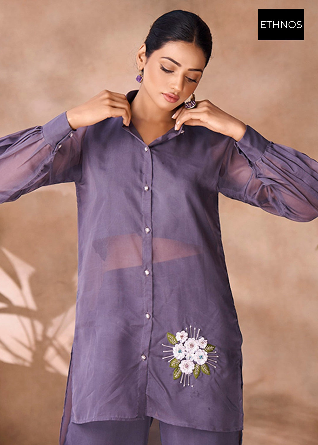 Dark Grey Organza Handwork Co-ord Set