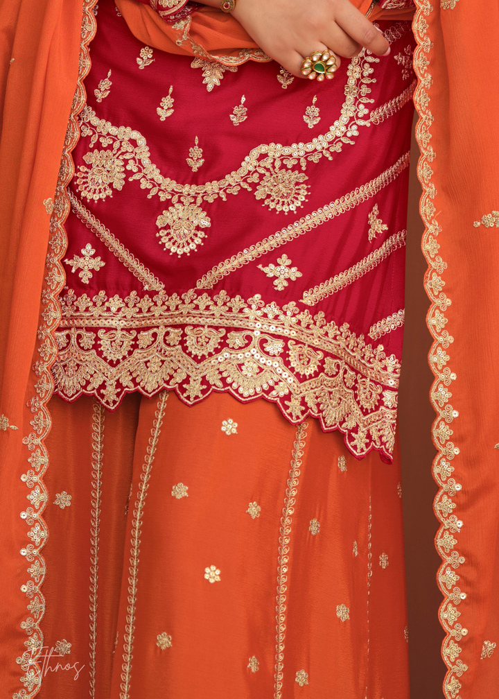 Rust Red And Burnt Orange Silk Salwar Suit