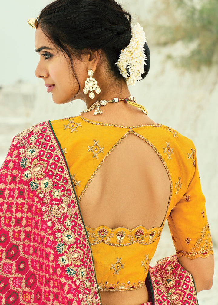 French Pink Georgette Bandhej Saree
