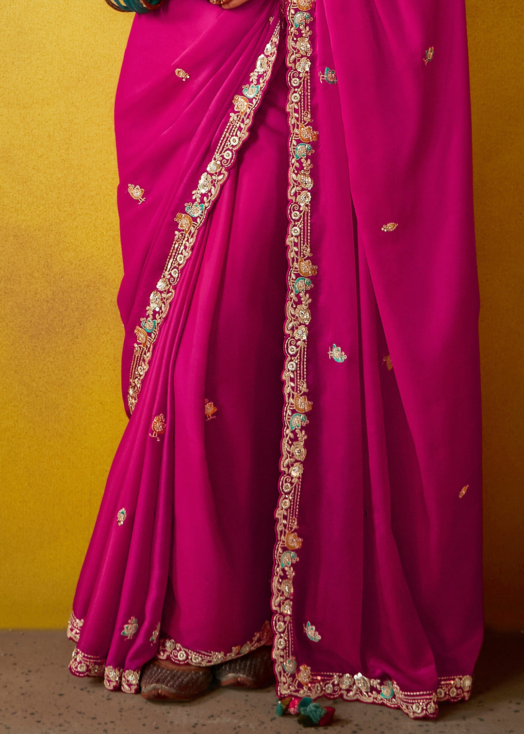 Barbie Pink Glass Tissue Silk Saree