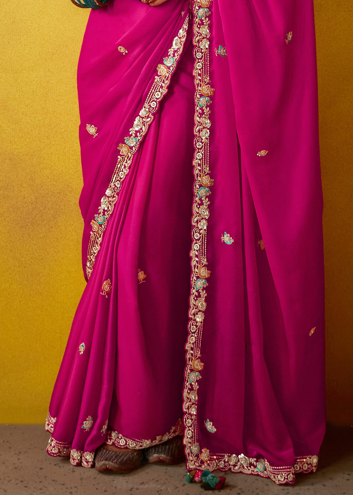 Barbie Pink Glass Tissue Silk Saree