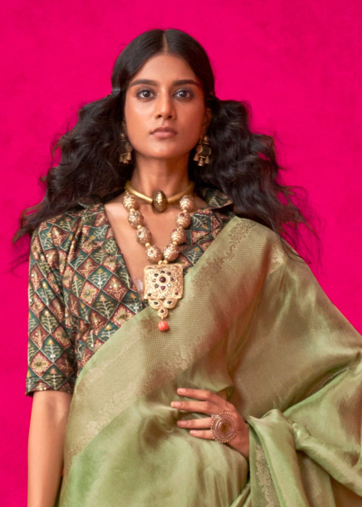 Bud Green Tissue Silk Saree