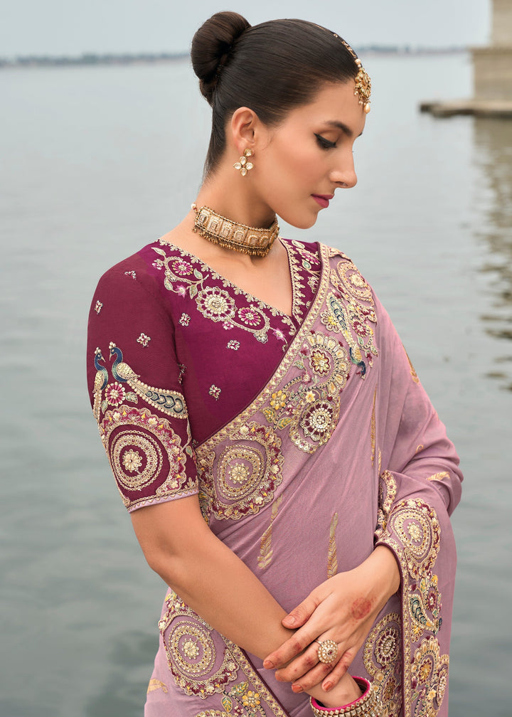 Lilac Purple Viscose Tissue Silk Saree