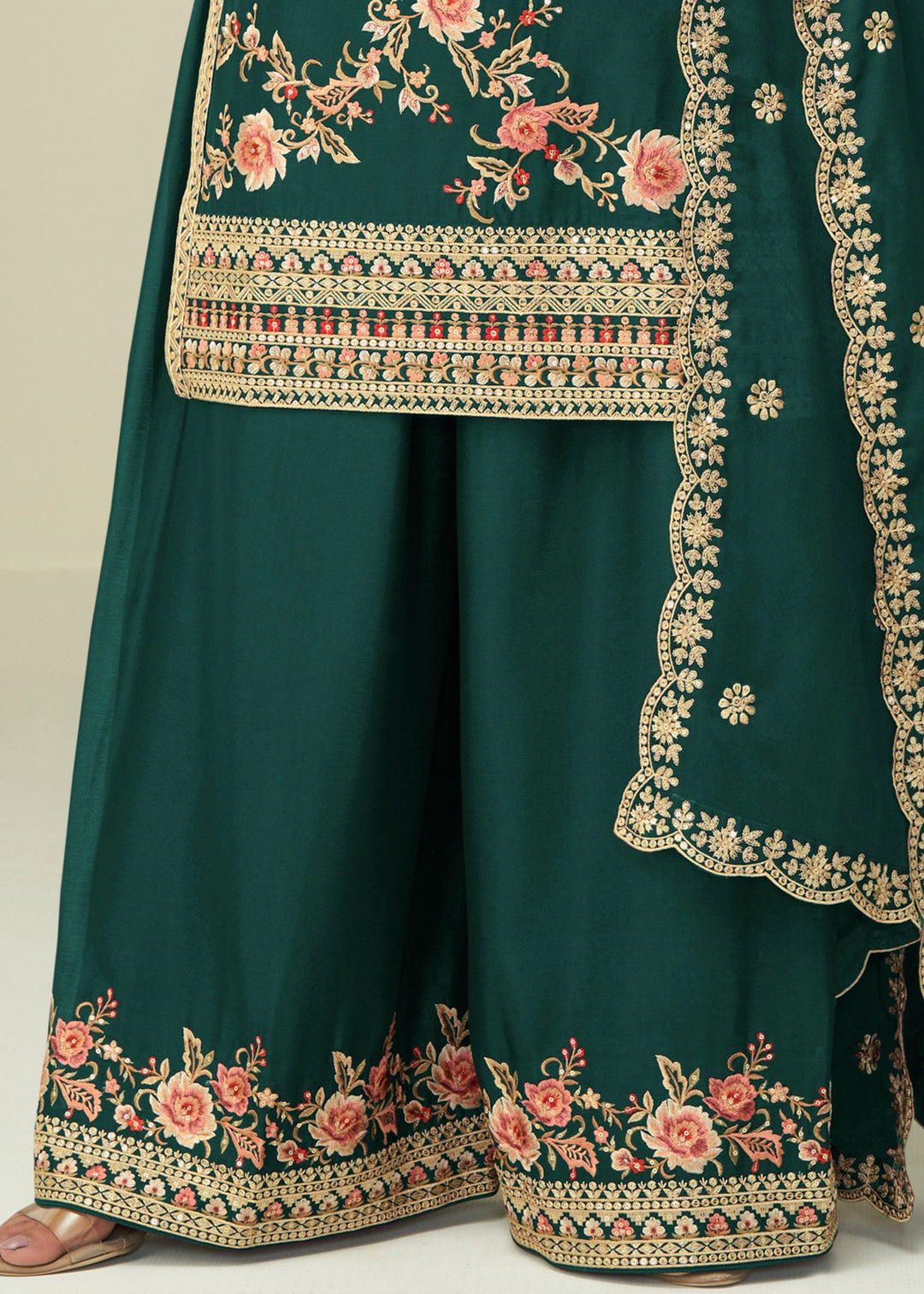 Hunter Green Chinon SIlk Palazzo Suit