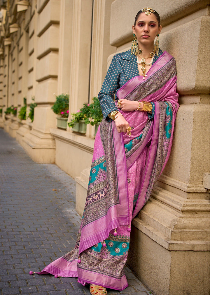 Fuscia Pink Poly Viscose Silk Saree
