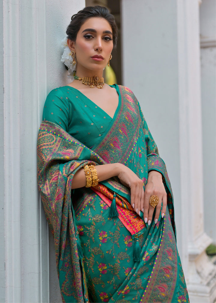 Rama Thread Woven Jal & Flower Silk Saree With Thread Woven Pallu