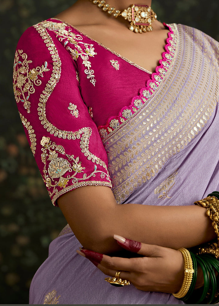 Lavender and Megenta Viscose silk Saree