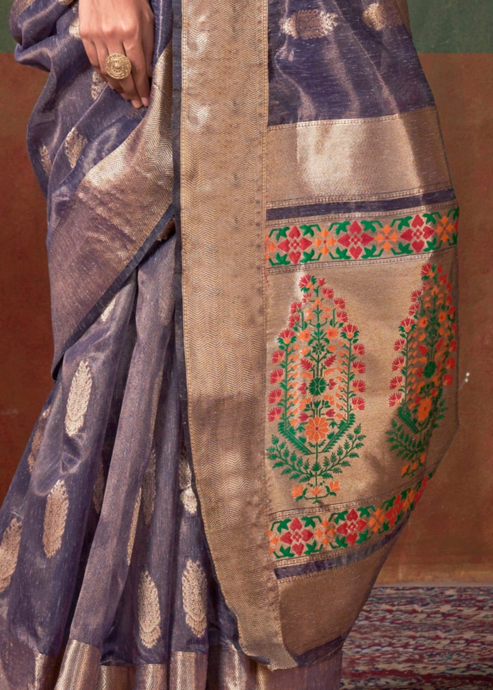 Purpleish Paithani Tissue Silk Saree With Zari Work