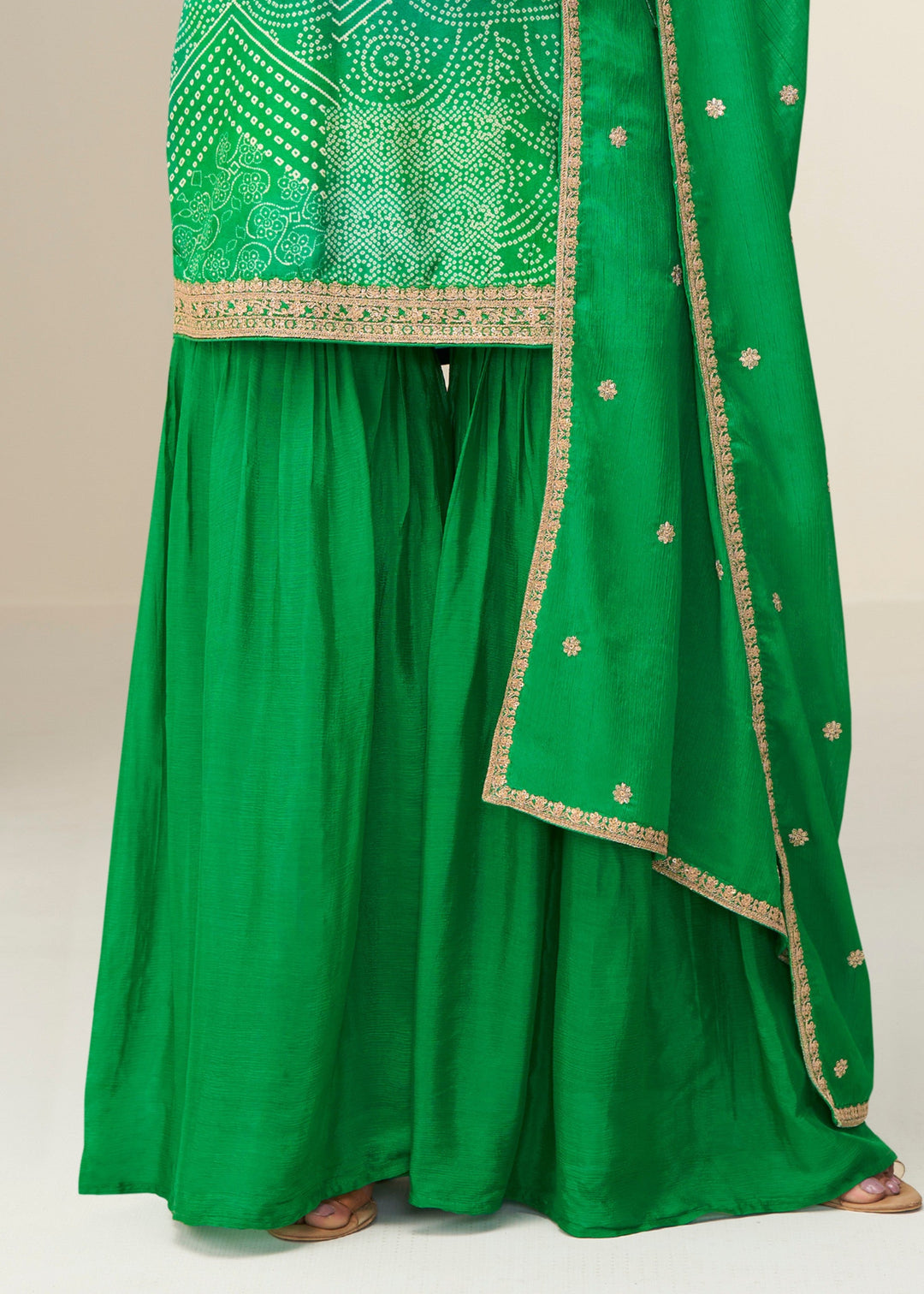 Parakeet Green Chinon Silk Sharara Suit