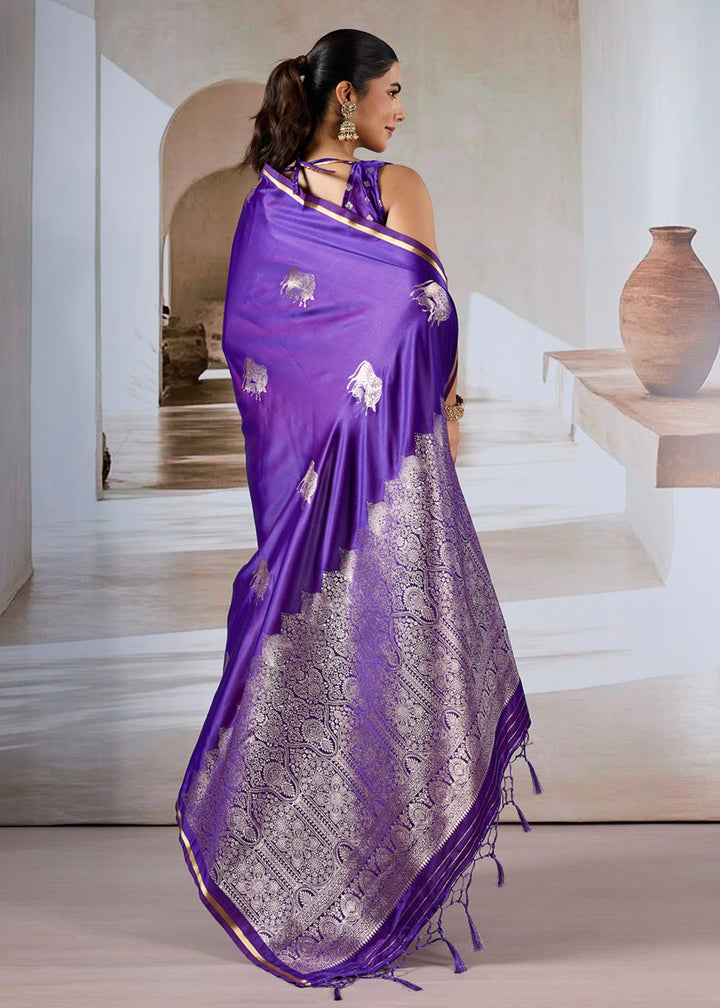 Purple Pure Satin Handloom Weaving Saree