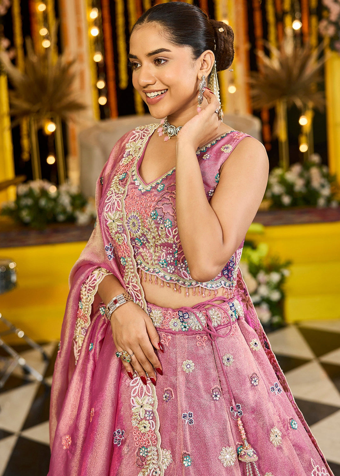 Pink Satin Silk Lehenga Choli