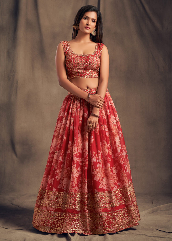 Red Organza Lehenga with Dupatta