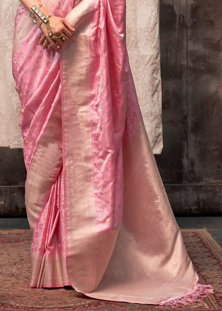 Baby Pink Satin Silk Saree