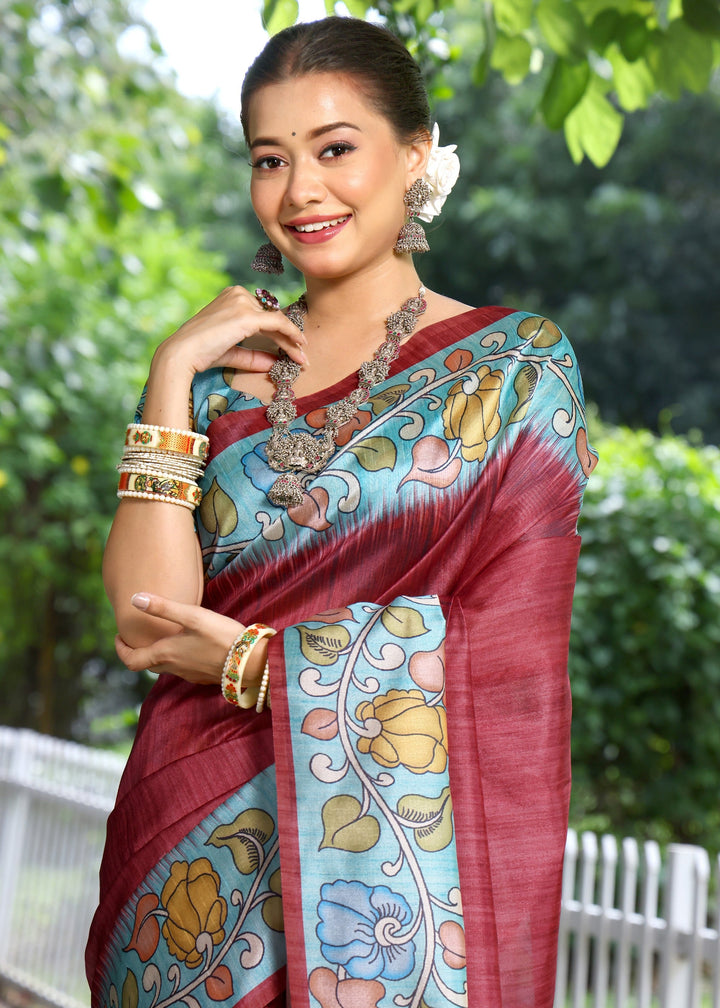 Red Solid Design Cotton Silk Saree