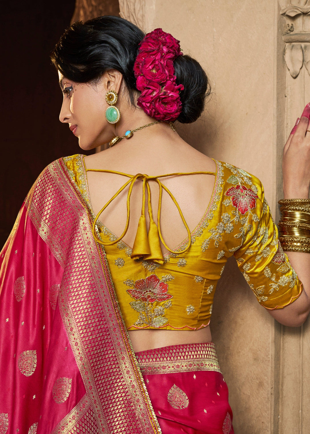 Rani Pink Satin Silk Saree