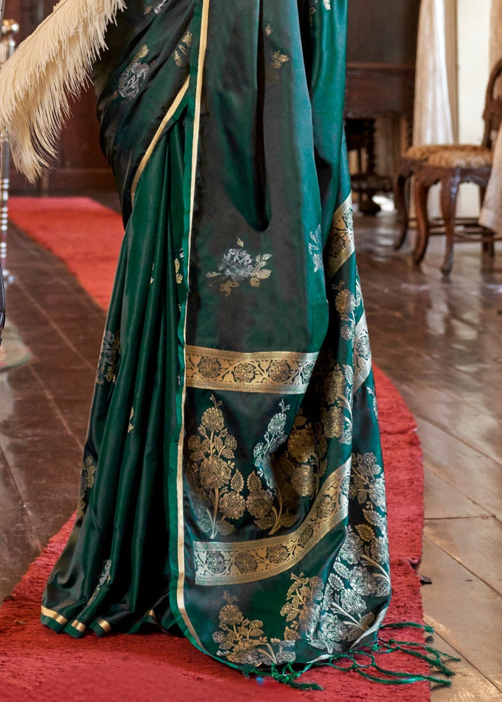 Dark Green Satin Silk Saree