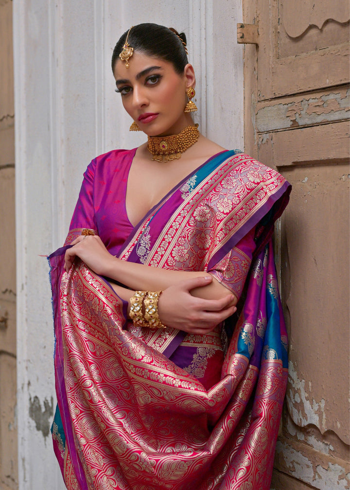 Pink Leriya Zari Woven Saree With Contrast Pallu