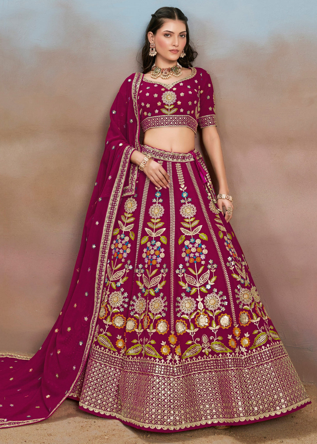Pink Georgette Lehenga With Dupatta
