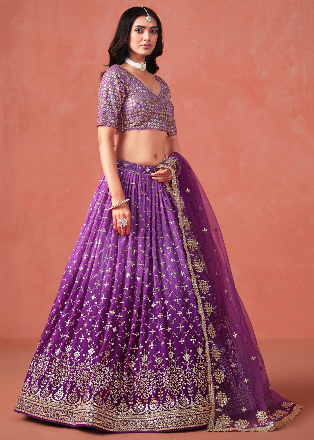Purple Georgette Lehenga Choli
