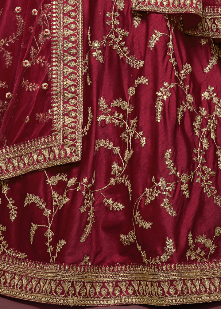 Barn Red Silk Lehenga Choli with Thread,Zari,Dori & Sequins work