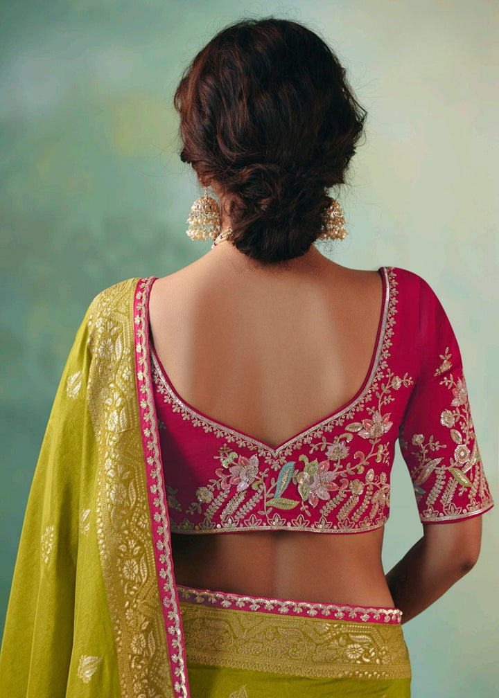 Olive Green Viscose Dola Silk Saree