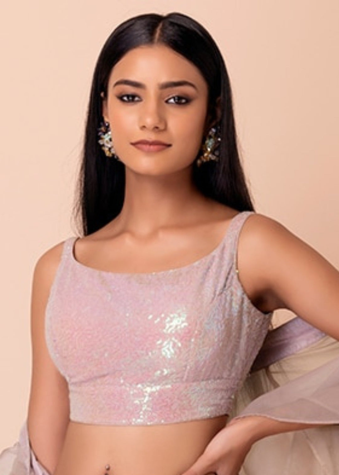 Nude Pink Georgette Lehenga Choli With Sequins And Thread Embroidered Work