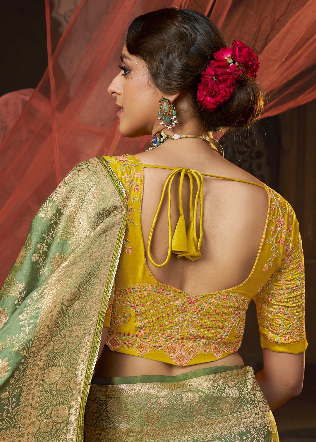 Paris Green Satin Silk Saree