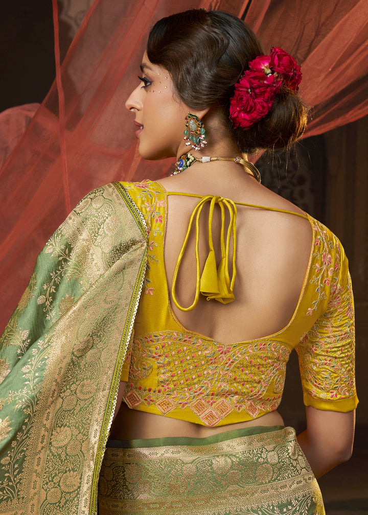 Paris Green Satin Silk Saree