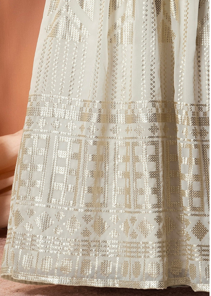Off White Georgette Lehenga Choli With Sequins And Thread Embroidery Work