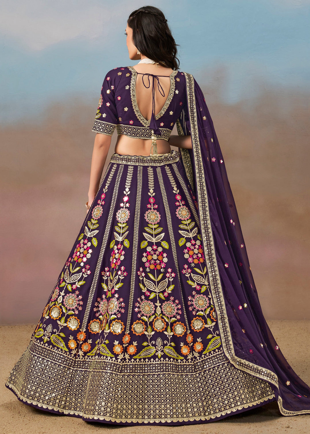 Purple Georgette Lehenga With Dupatta