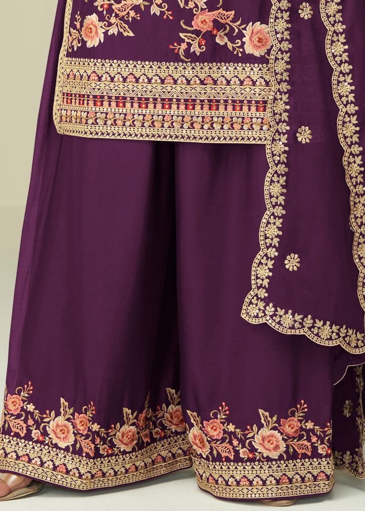 Eggplant Purple Chinon SIlk Plazo Suit