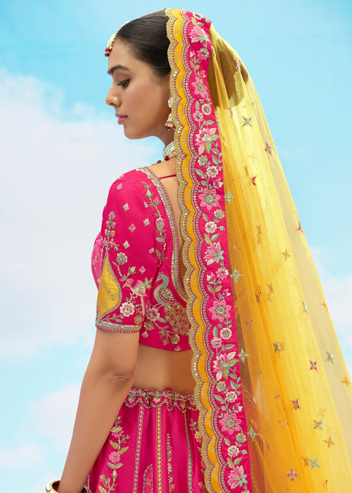 Pink and Yellow Silk Lehenga With Cut Work Border