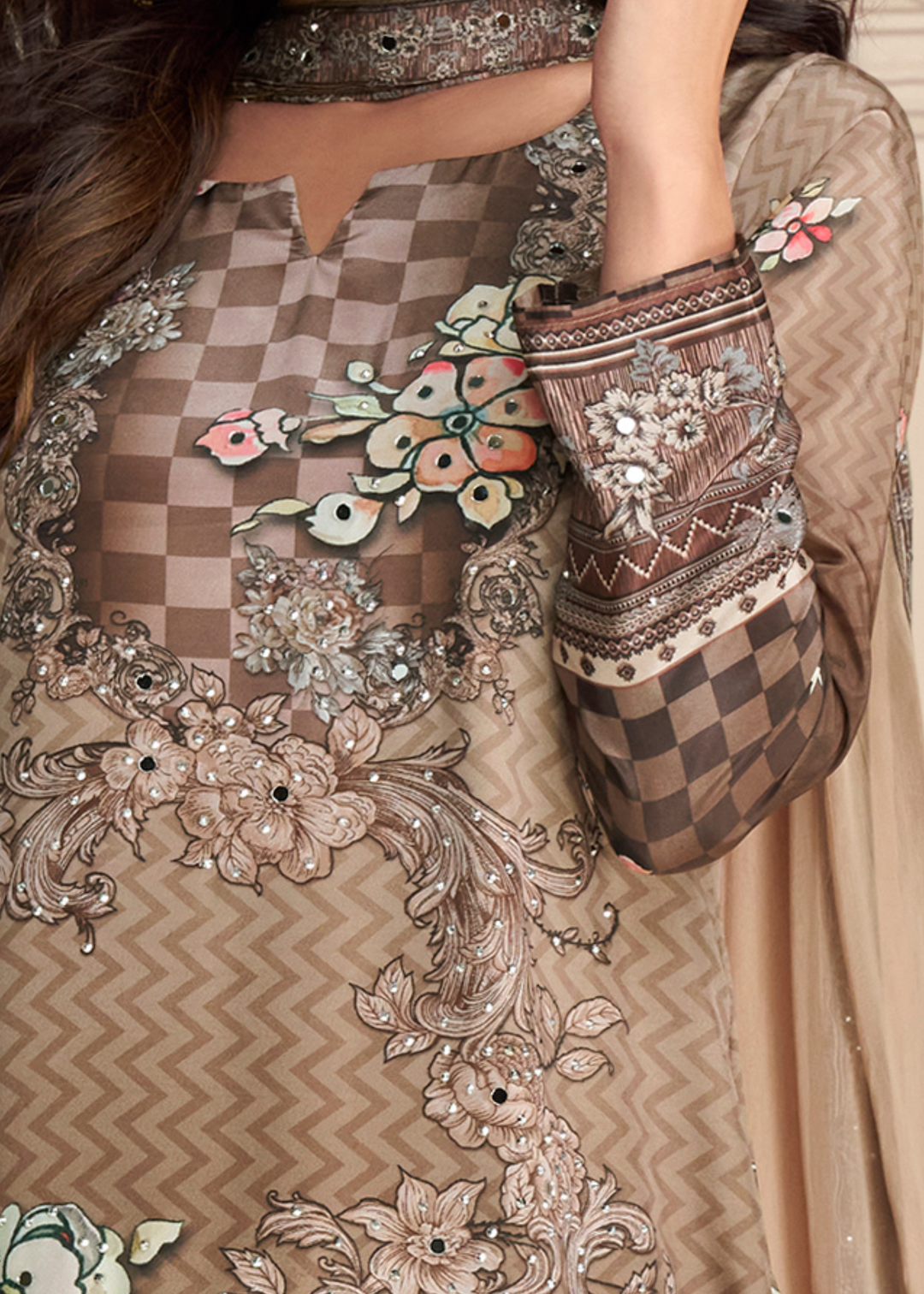 Coffee Brown Crep Silk Sharara Suit