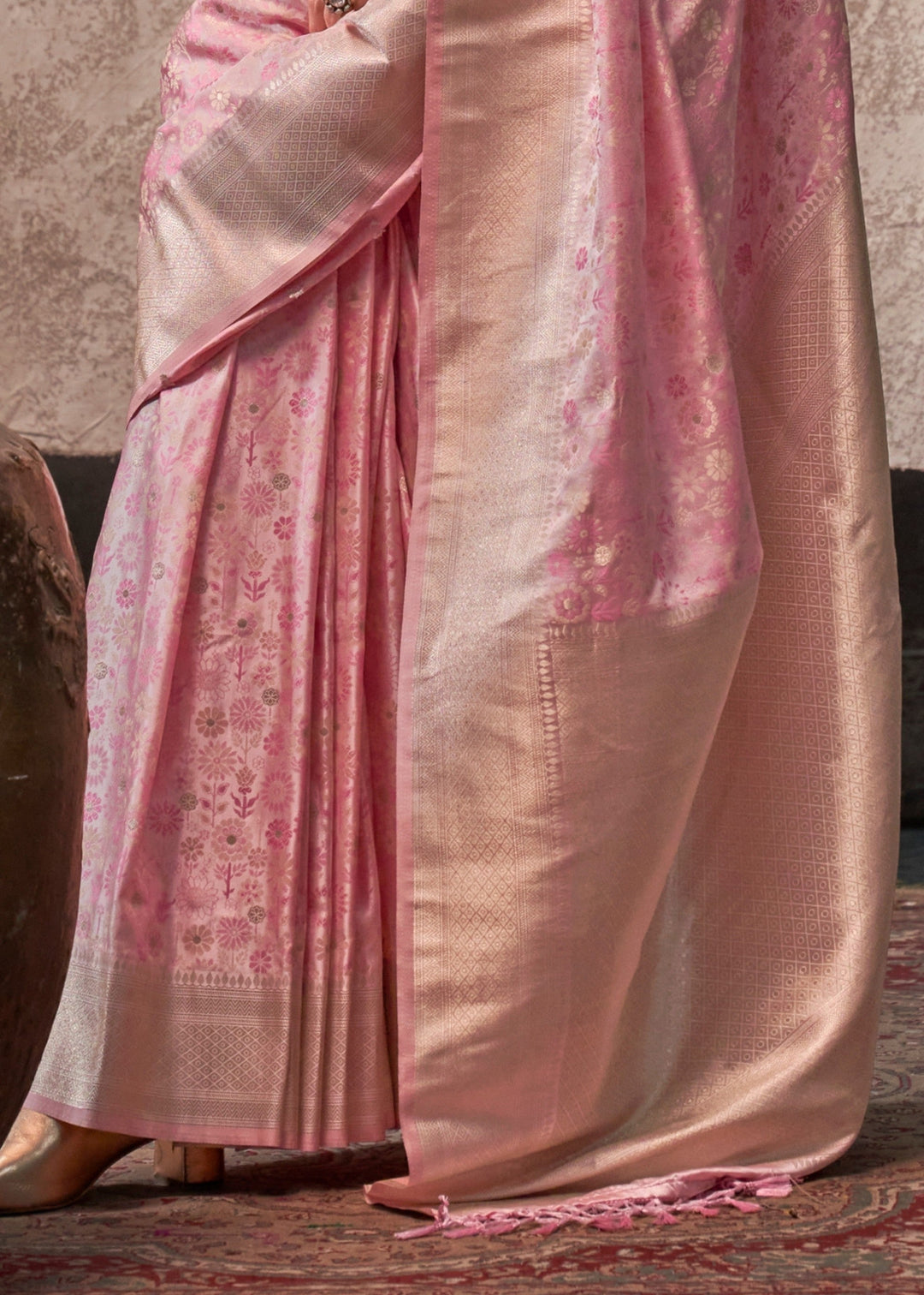 Soft Pink Satin Silk Saree
