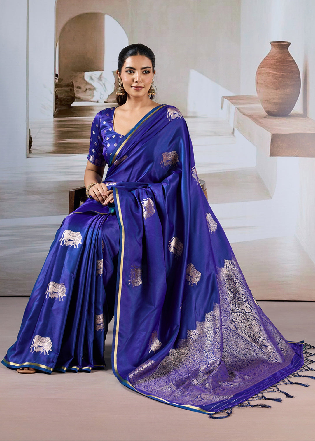 Blue Satin Silk Saree