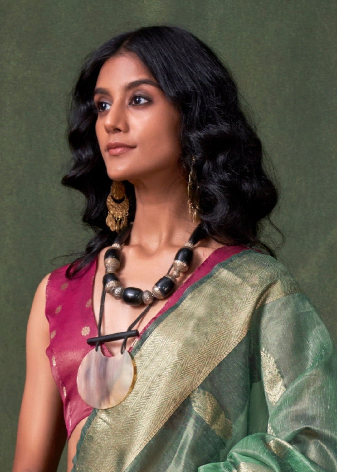 Jade Green Paithani Tissue Silk Saree With Zari Work