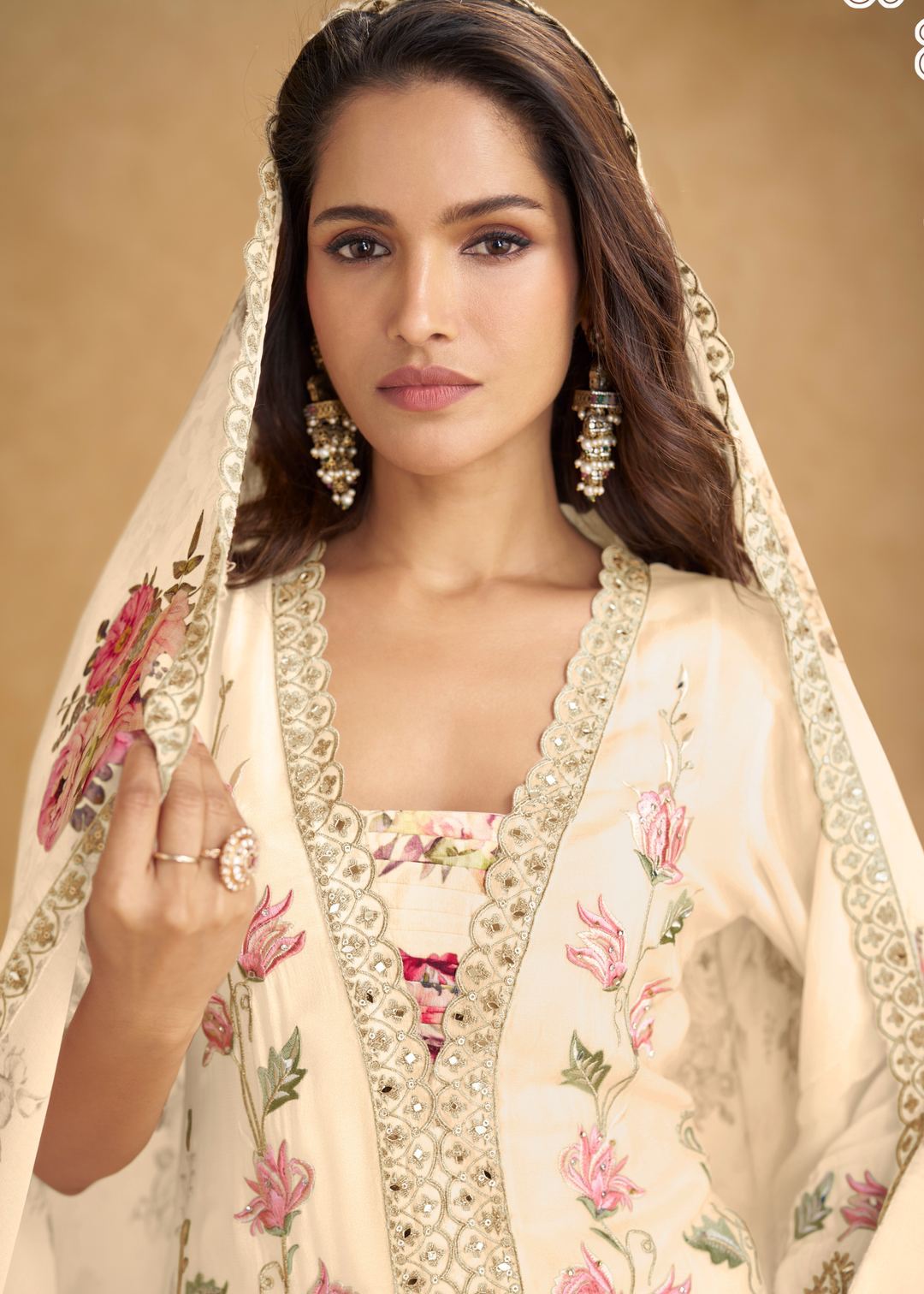 Ivory Chinon Palazzo Suit