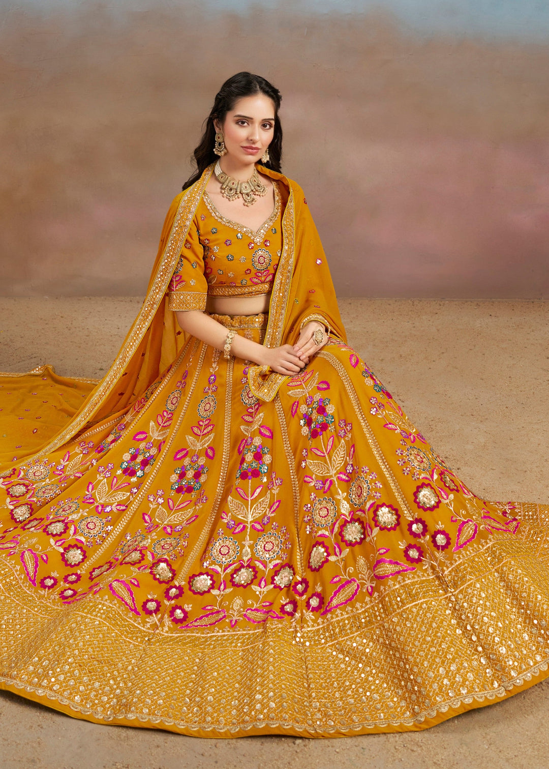 Yellow Georgette Lehenga With Dupatta