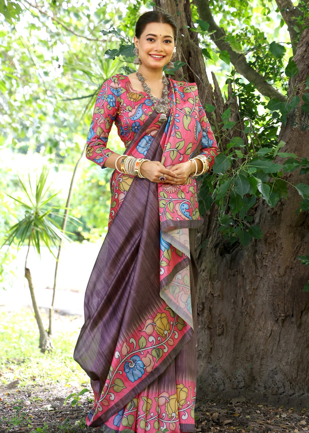 Coffee Solid Design Cotton Silk Saree