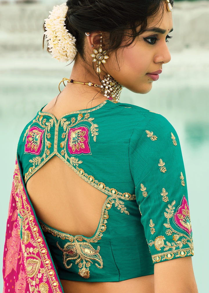 Bright Pink Georgette Bandhej Saree