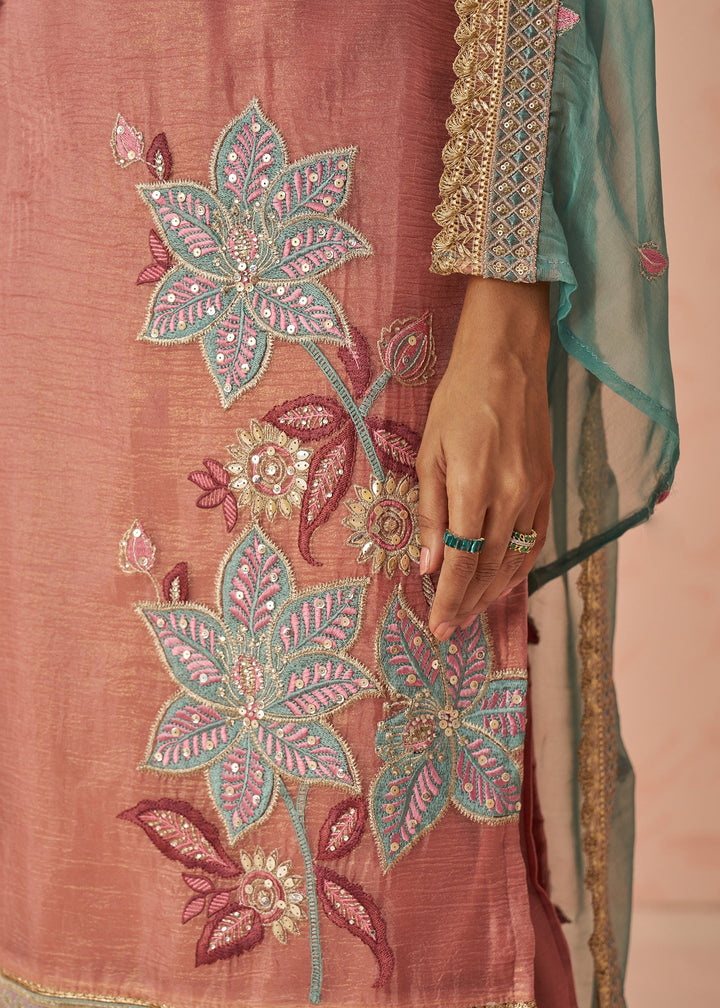 Vermillion Orange Embroidered Silk Salwar Suit