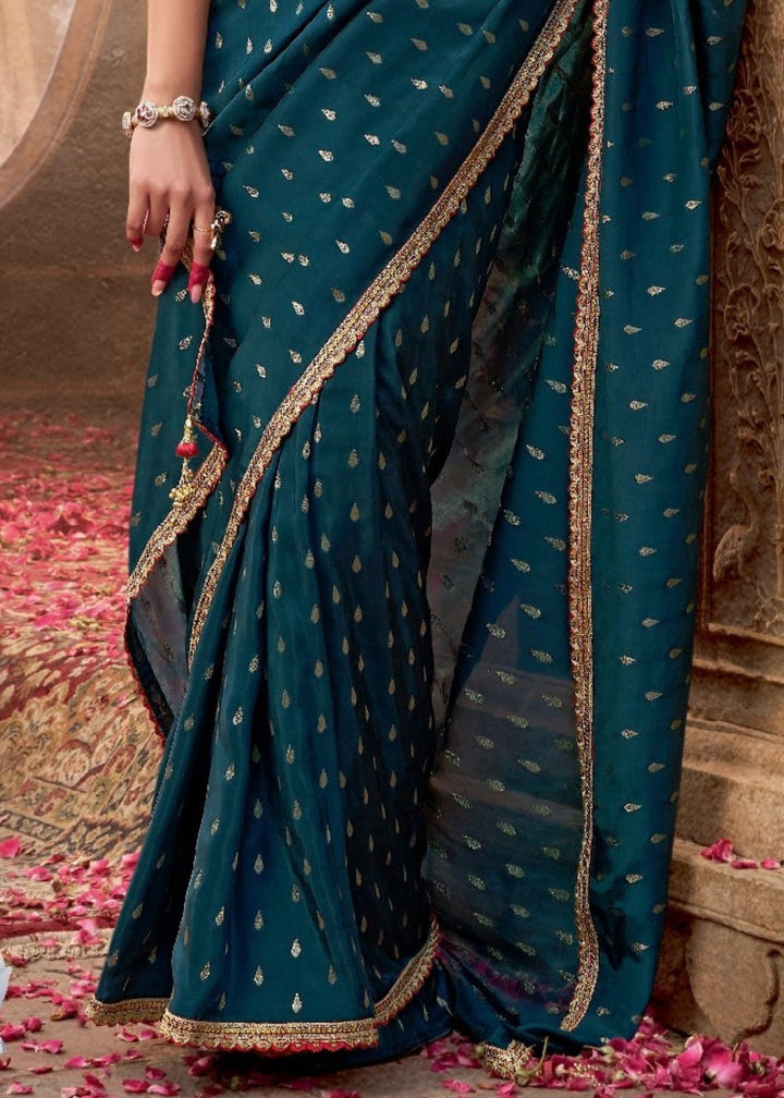 Teal Viscose Crepe Silk Saree
