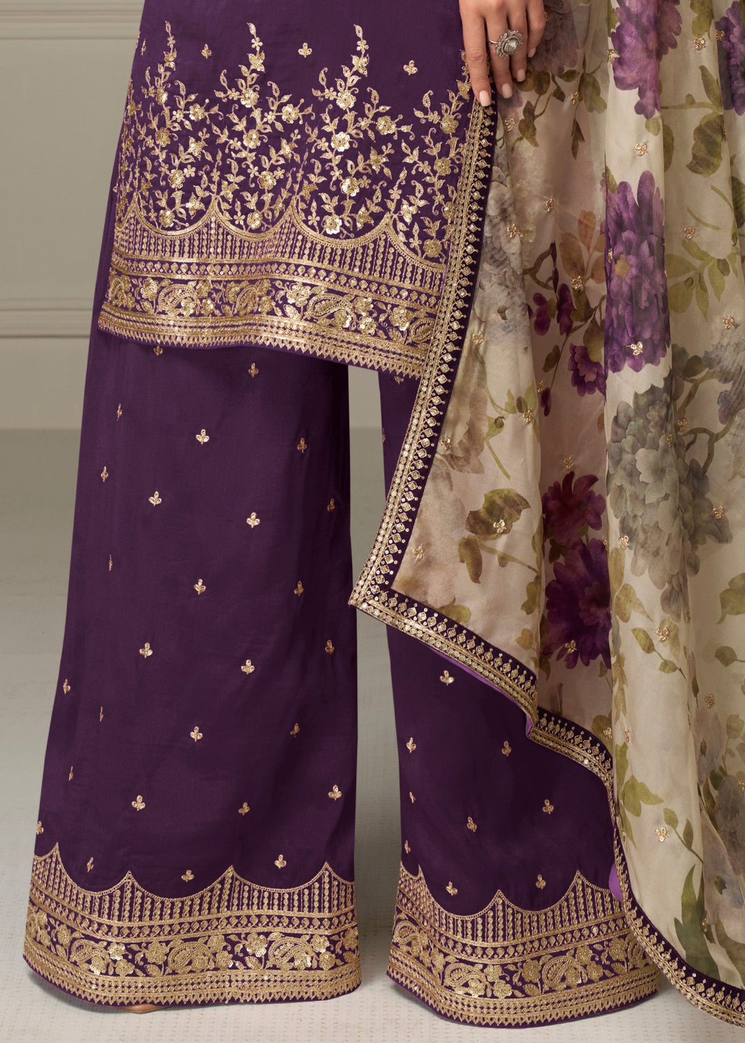 Dark Purple Palazzo Silk Suit