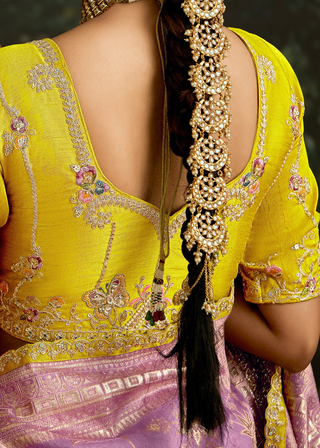 Lavender and Yellow Viscose silk Saree