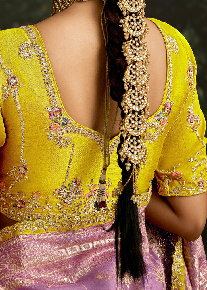 Lavender and Yellow Viscose silk Saree